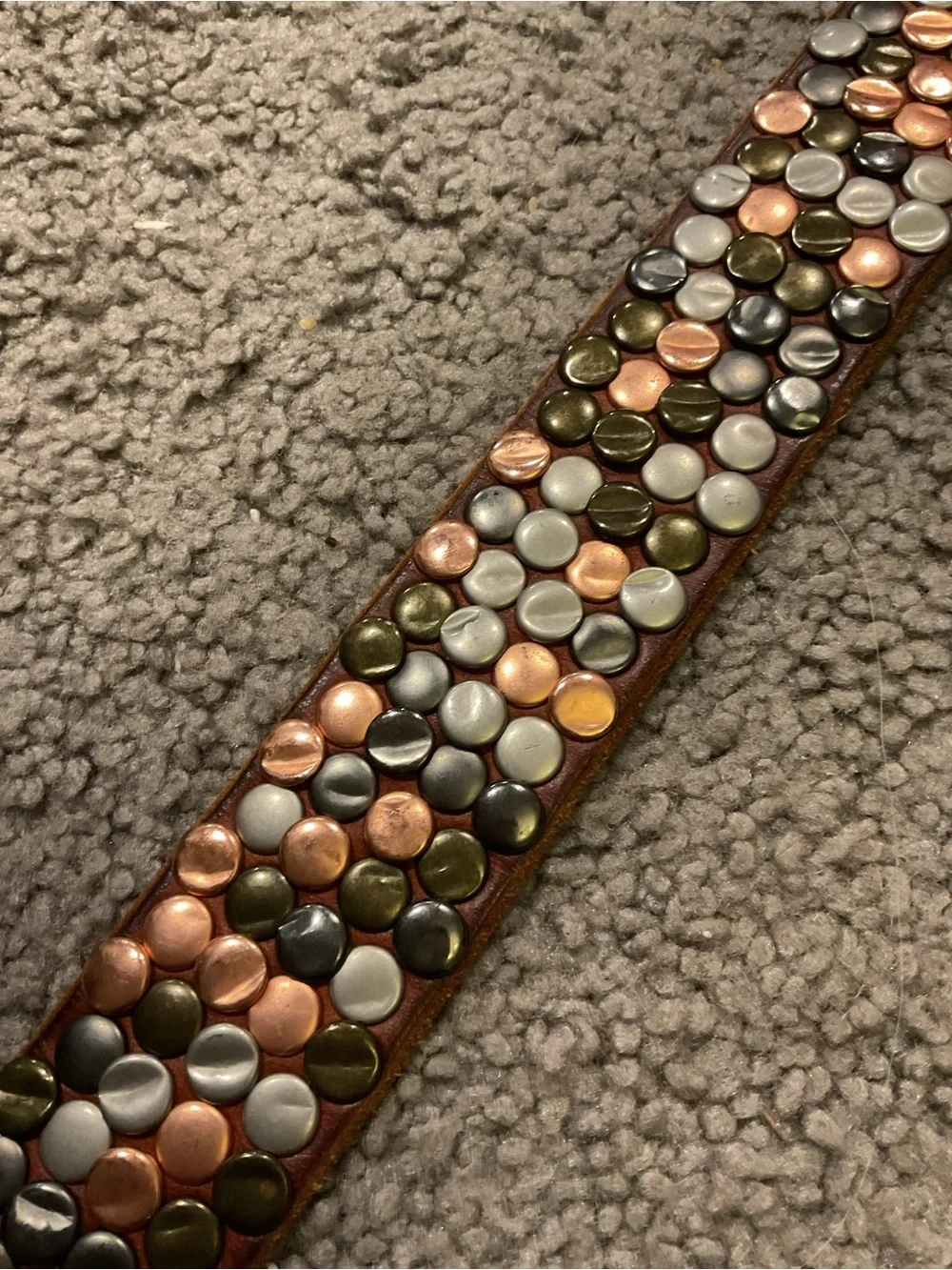 Amsterdam Heritage 85 Brown Leather Dress Belt Multicolor Metallic Stud Boho